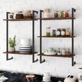 thumbnail image 1 of Noble House Kova 39" Metal Storage Wall Shelves, 3-Tier and 2-Tier Set with Hooks, Wooden Display Organizer, Walnut, 1 of 12