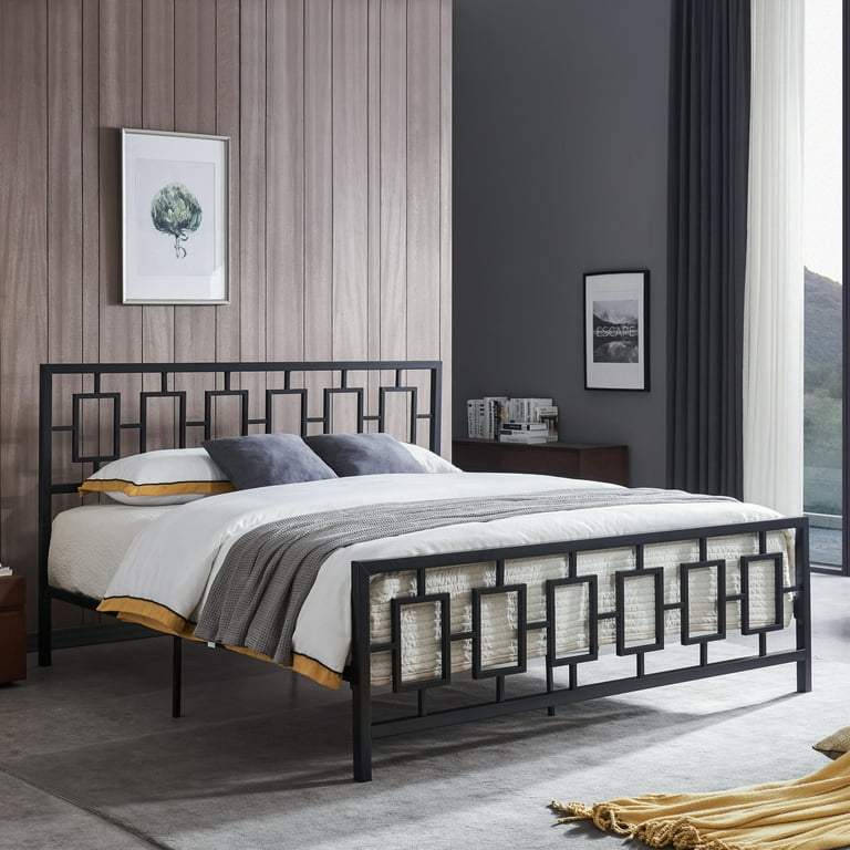 Noble House Krystin Modern King Size Iron Bed Frame Flat Black Walmart