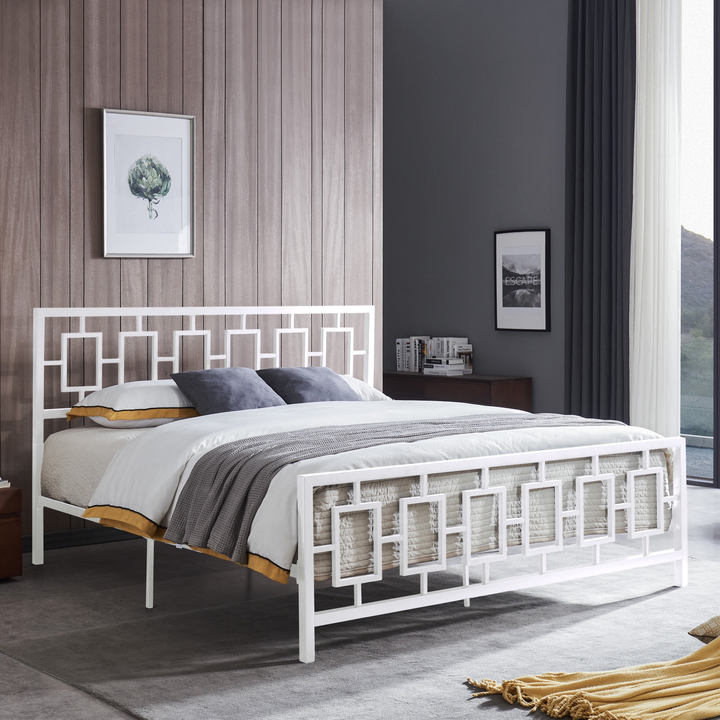 Noble House Krystin Modern King-Size Iron Bed Frame, White