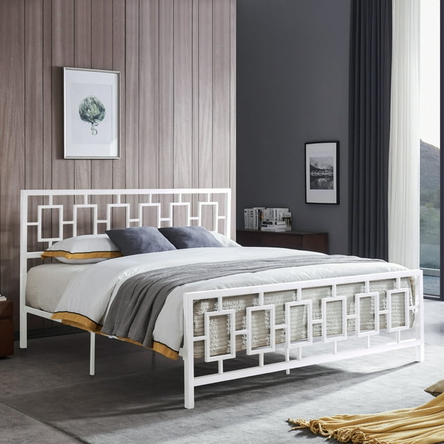 Noble House Krystin Modern King-Size Iron Bed Frame, White