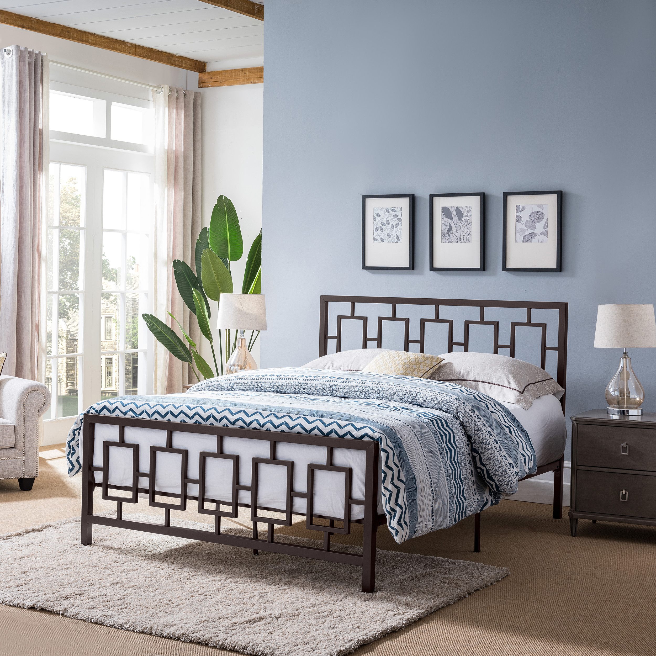 Noble House Krystin Modern Style Queen-Size Iron Bed Frame, Hammered Copper - image 1 of 10