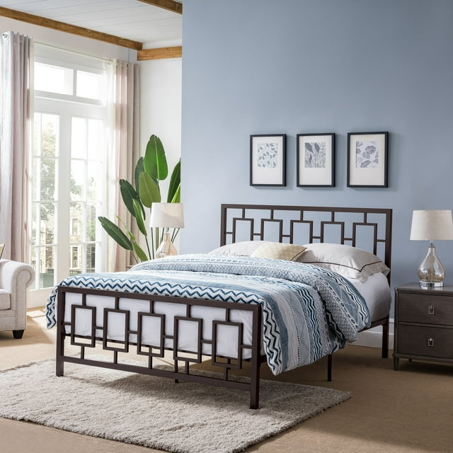 Noble House Krystin Modern Style Queen-Size Iron Bed Frame, Hammered Copper