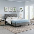 thumbnail image 1 of Noble House Kwan Contemporary Upholstered Fabric Low-Profile Queen Bed Frame, Charcoal Gray, Black, 1 of 9