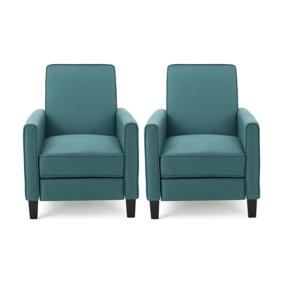 Noble House Kyley Fabric Recliner, Set of 2, Dark Teal, Dark Brown