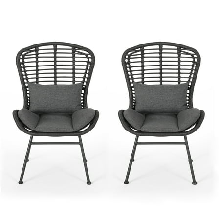 Noble House La Habra Outdoor Club Chair in Gray and Dark Gray (Set of 2)