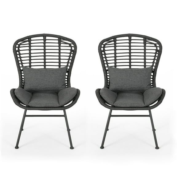 Noble House La Habra Outdoor Club Chair in Gray and Dark Gray (Set of 2)