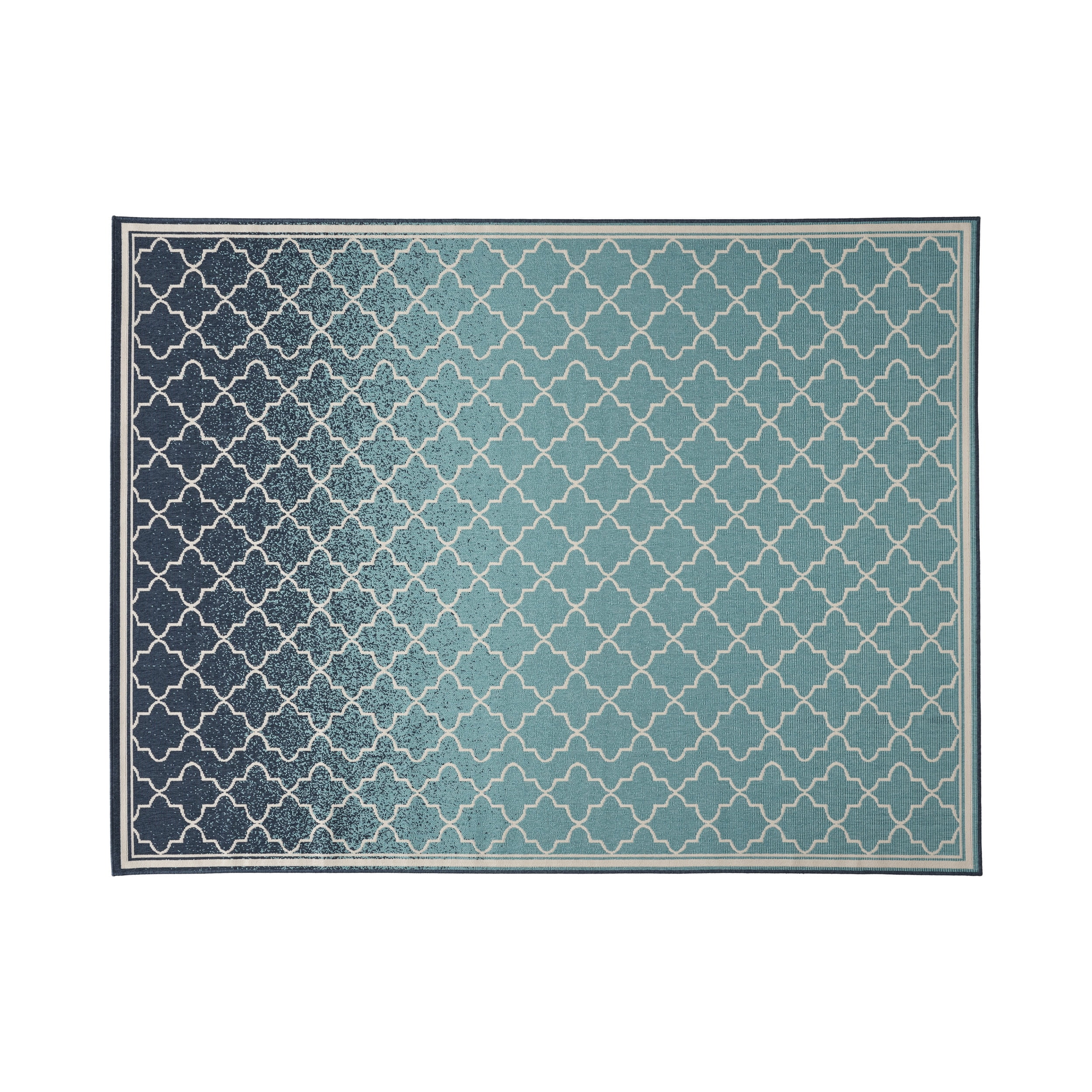Ivory and Blue Trellis Pattern Outdoor Rug, 7'10" x 10'
