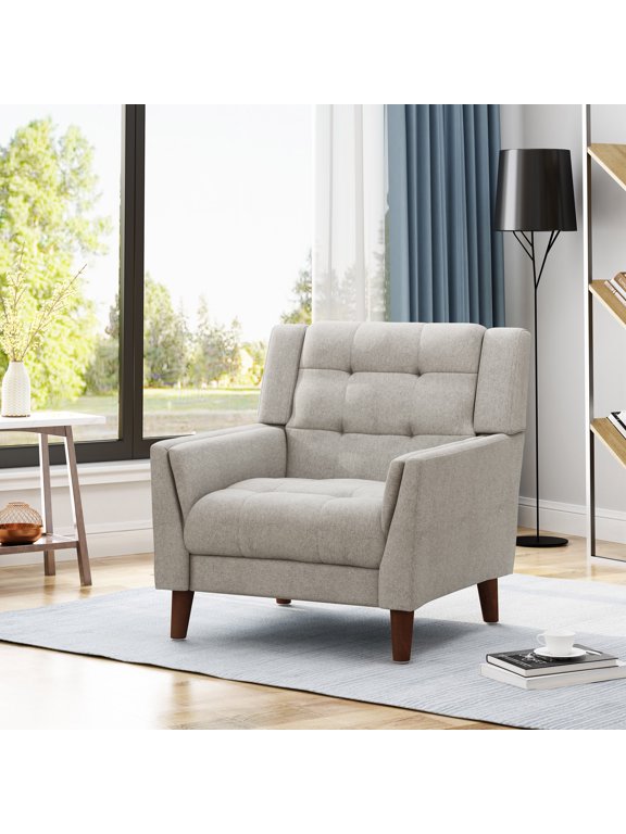Noble House Laiah Mid Century Modern Fabric Tufted Arm Chair, Beige