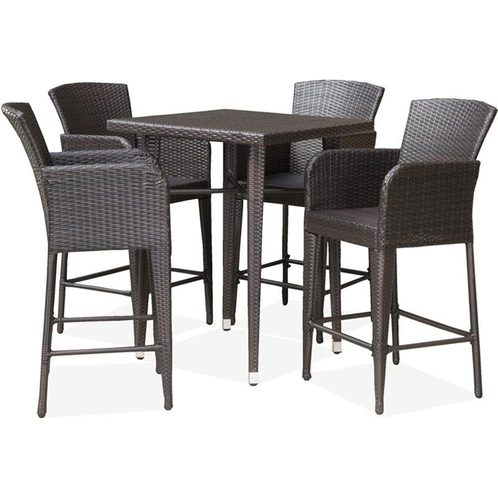 Multi-Brown Wicker and Iron 5-Piece Outdoor Bar Set