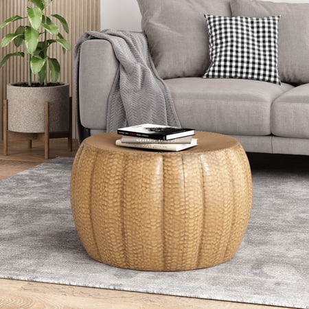 Noble House Langseth Metal Sunburst Pumpkin Coffee Table, Brushed Antique Gold
