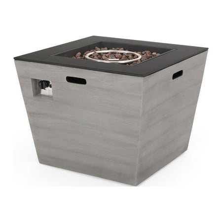 Noble House Langton 30" Square Fire Pit in Dark Gray and Black