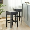 Noble House Lansden Brown Leather Backless Bar Stools (Set of 2