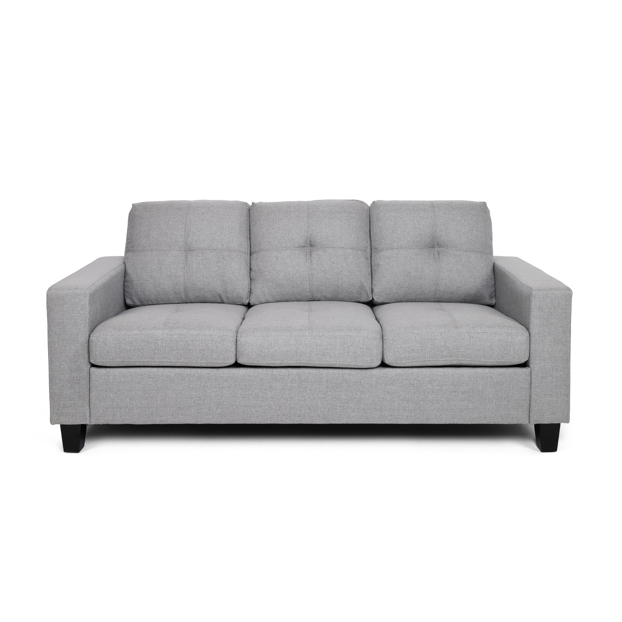 Noble House Laranne Fabric Tufted 3 Seater Sofa, Gray, Dark Brown