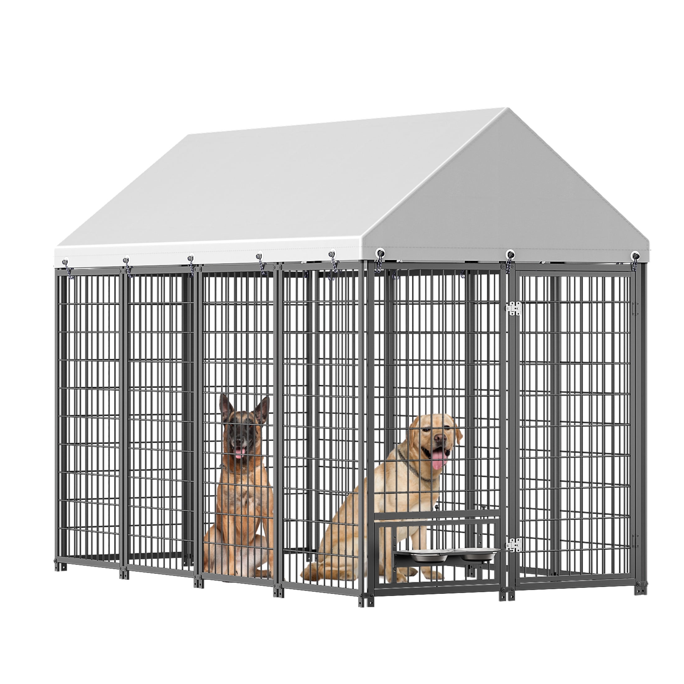 Noble House Large Outdoor Dog Kennel with Roof Cover, Metal Pet Pens 7.94'L x 4.13'W x 5.95'H, Black