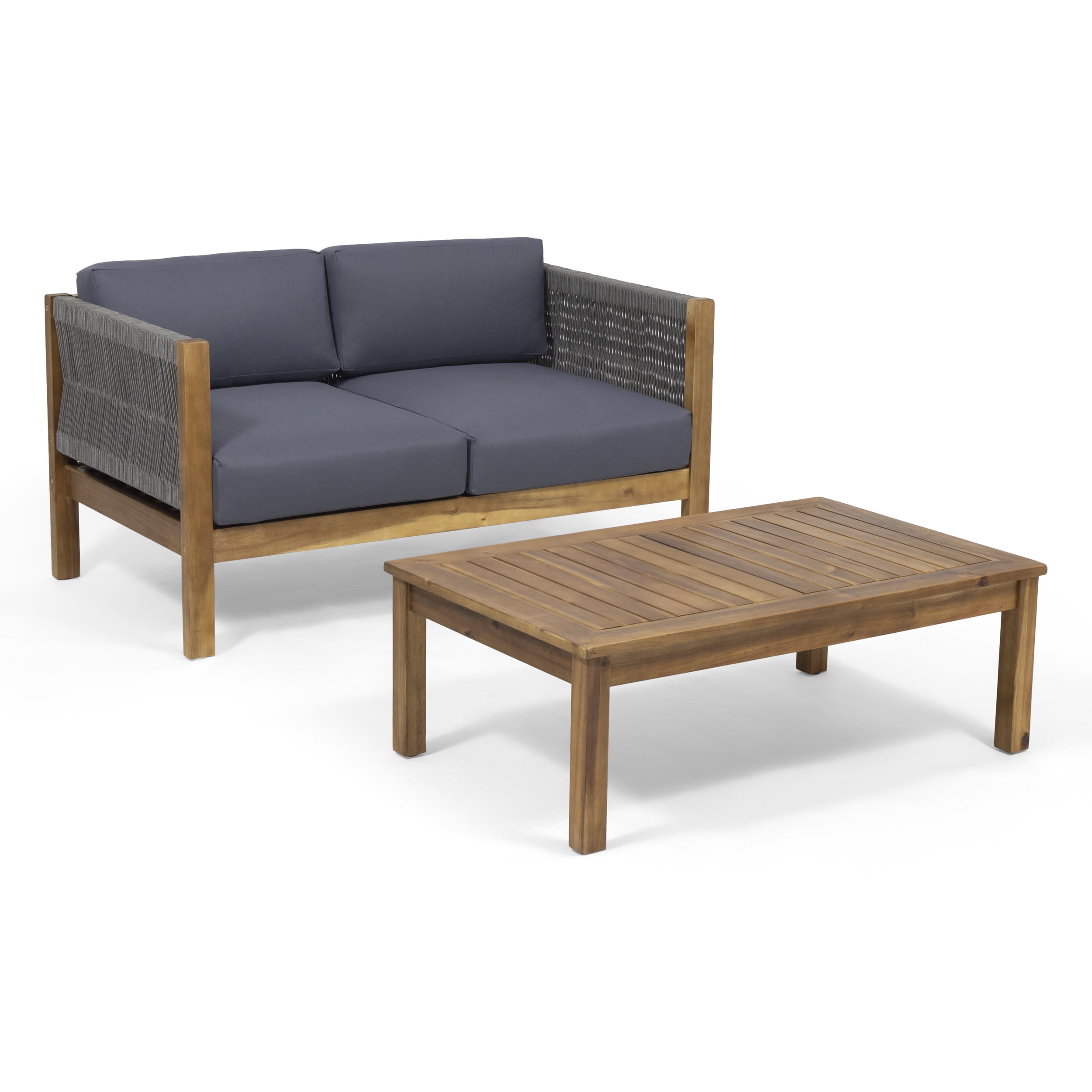 Carrie Modern Outdoor Loveseat Set, Teak and Gray