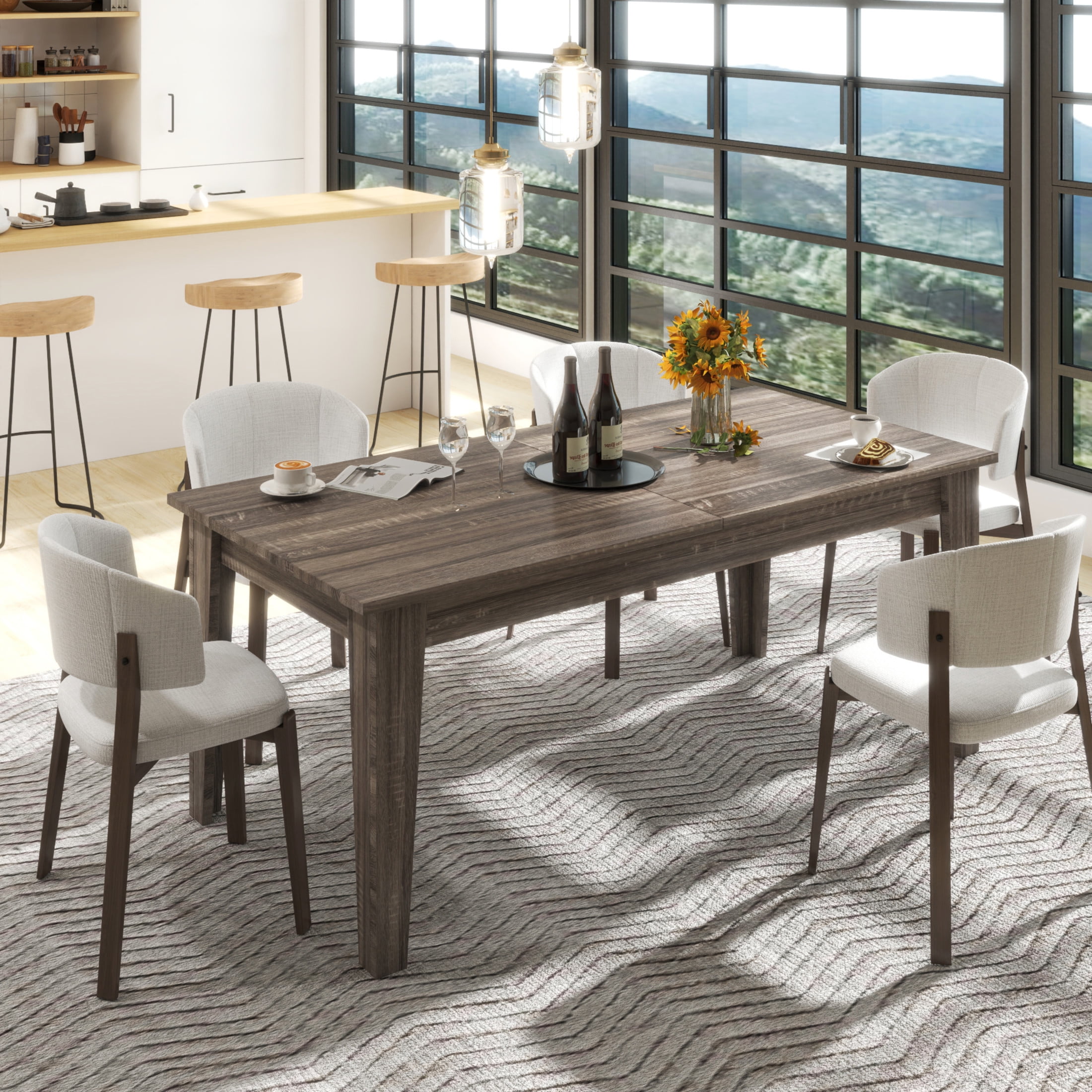 Noble House Lauren 106.5" Extendable Dining Table, Woodgrain Top, Modern Rectangular Wooden Kitchen Table, Dark Oak