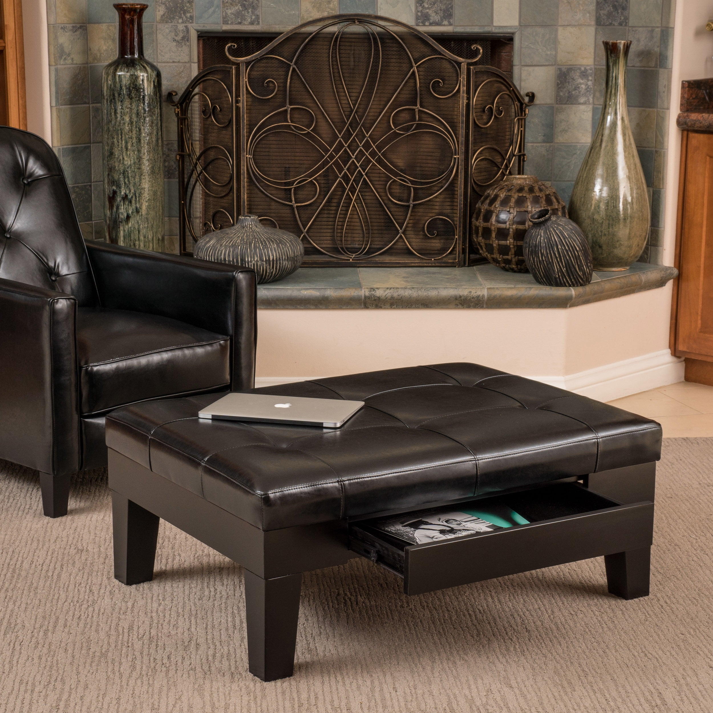 Bonded leather ottoman deals