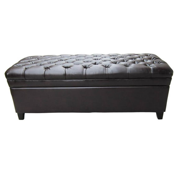 Noble House Lauren Faux Leather Brown Storage Ottoman