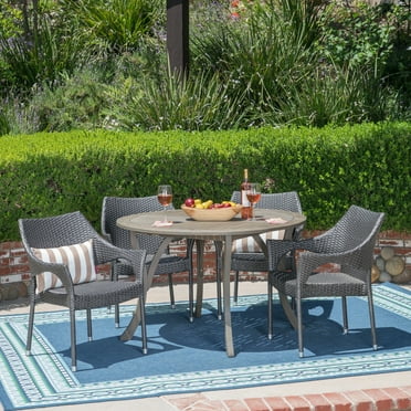 Noble House Laurent 5 Piece Wooden Round Patio Dining Set in Gray