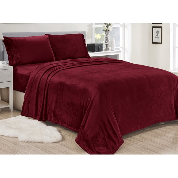 Noble House Lavana Soft Brushed Microplush Bed Sheet Set Queen Size - Burgundy