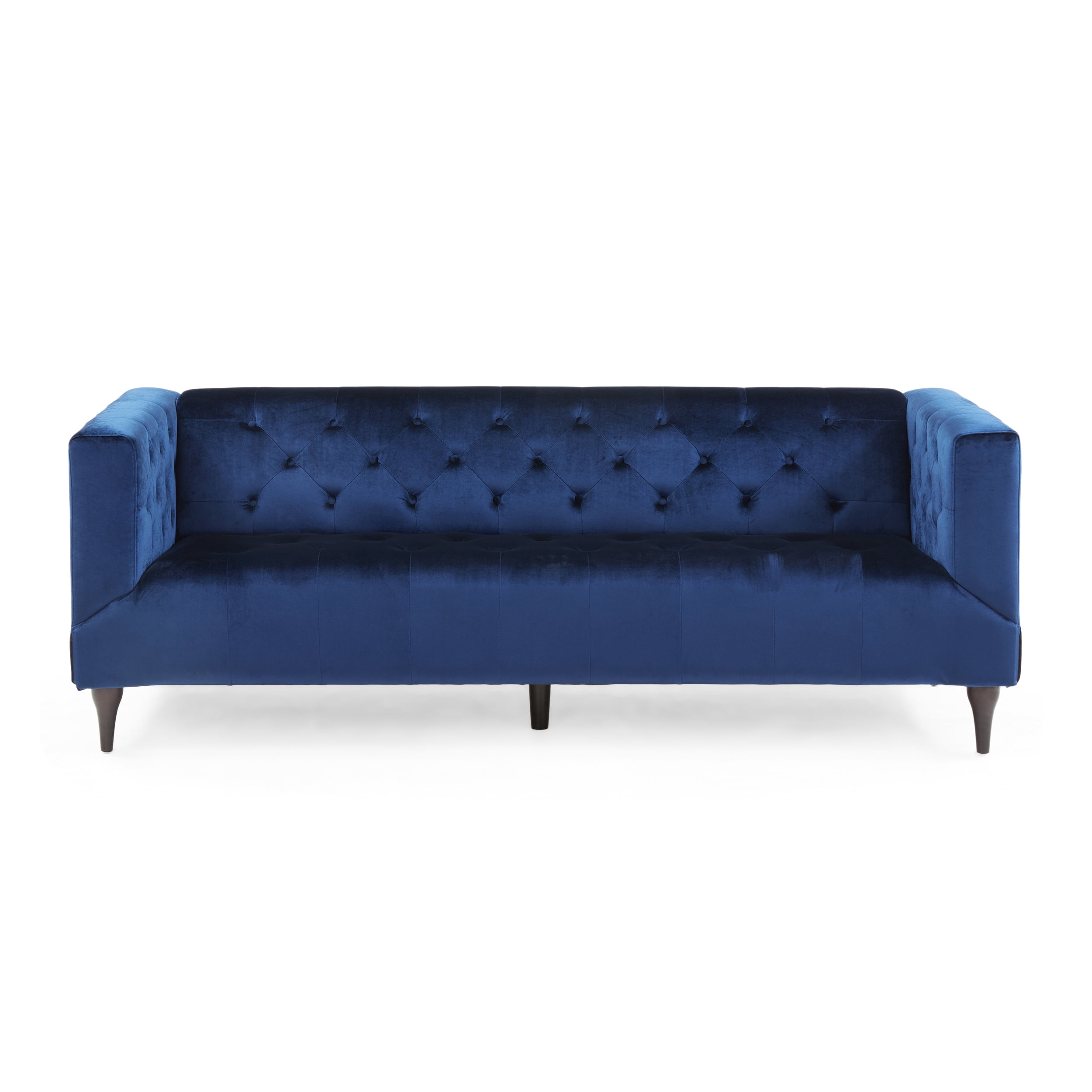 Noble House Lawrence Fabric Upholstered Tufted 3 Seater Sofa, Midnight ...