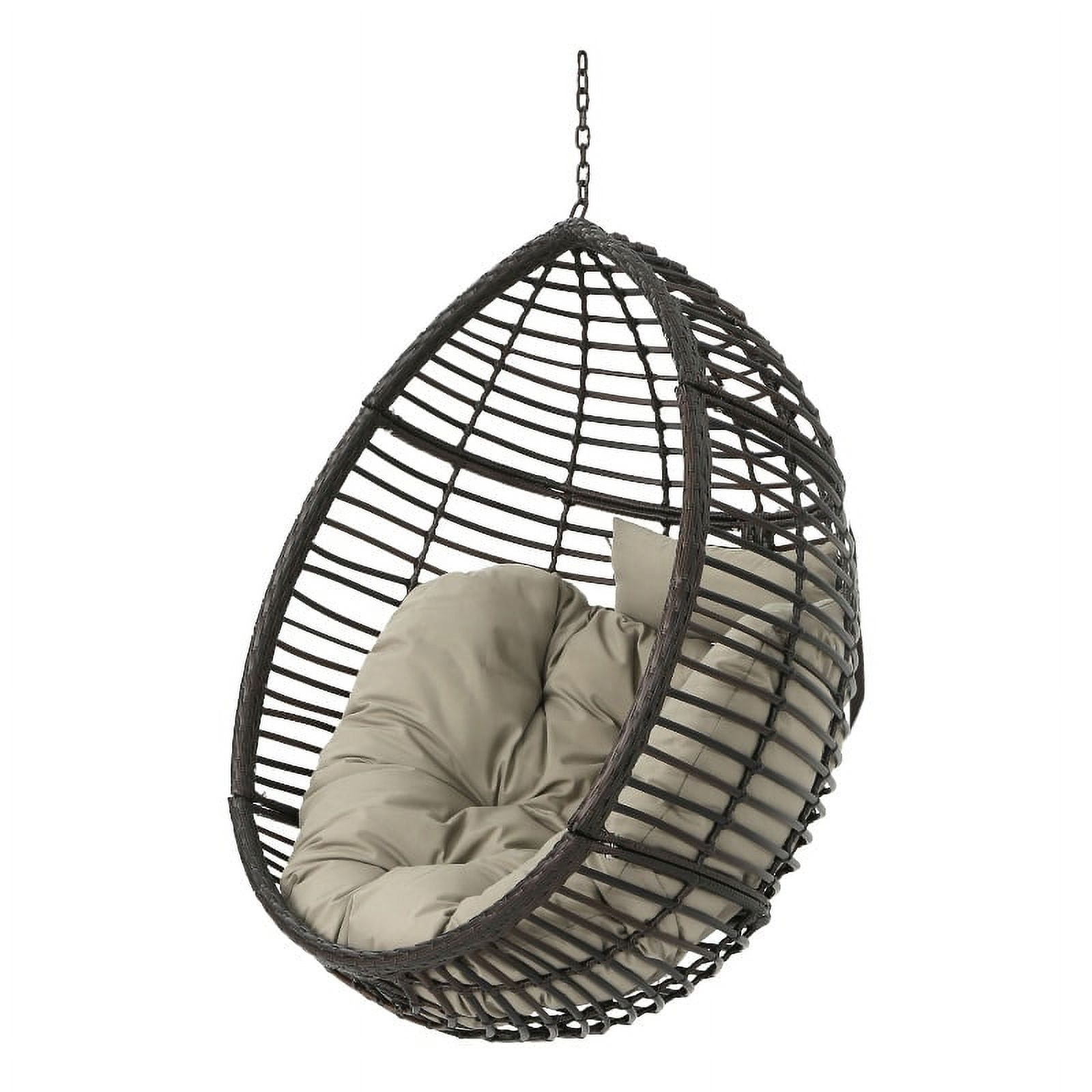 Noble House Layla Faux Wicker / Rattan Hanging Basket Chair in Beige