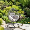 thumbnail image 1 of Noble House Layla Outdoor Wicker Hanging Basket Chair with Cushion in Black/Gray, 1 of 11