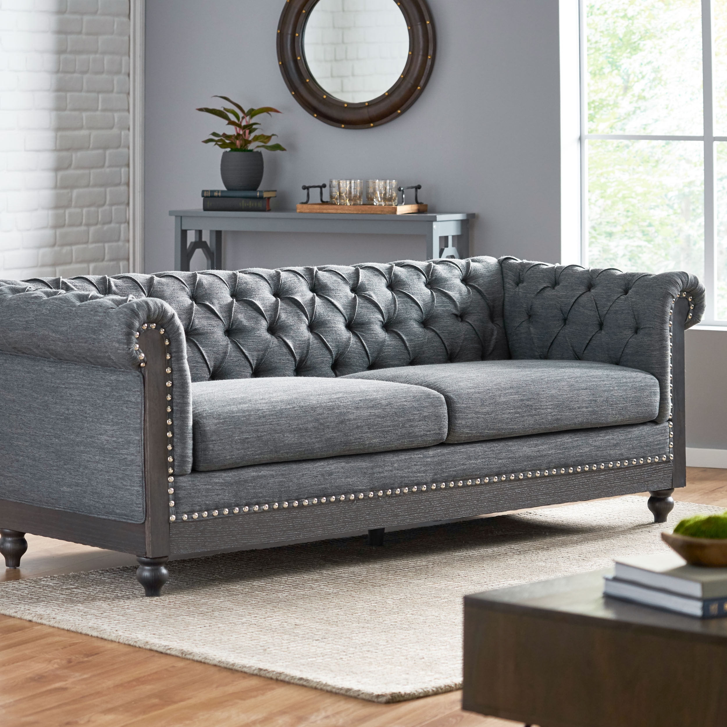Le House Leesburg Tufted Fabric 3 Seater Sofa Charcoal Com