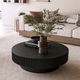 thumbnail image 1 of Noble House Leigh 39.3" Round Coffee Table with Hidden Storage, Solid Wood Veneer Fluted Accent Tea Table, Black, 1 of 8