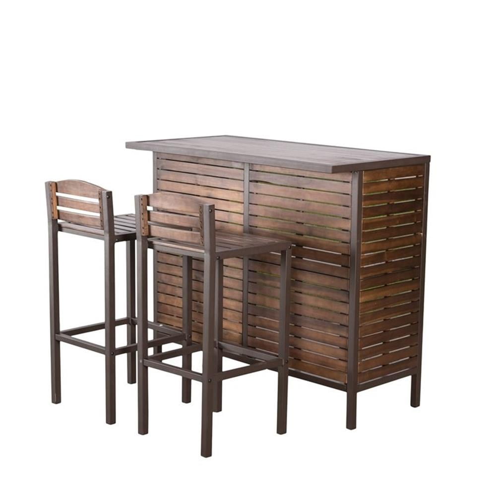 Acacia Wood and Rustic Metal 3-Piece Bar Set