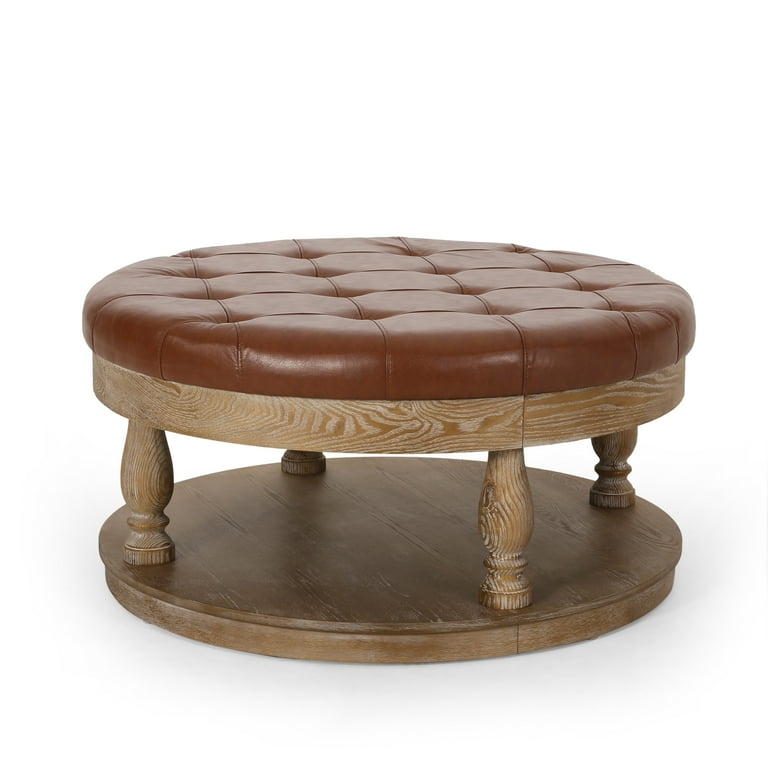 Cognac faux leather ottoman outlet