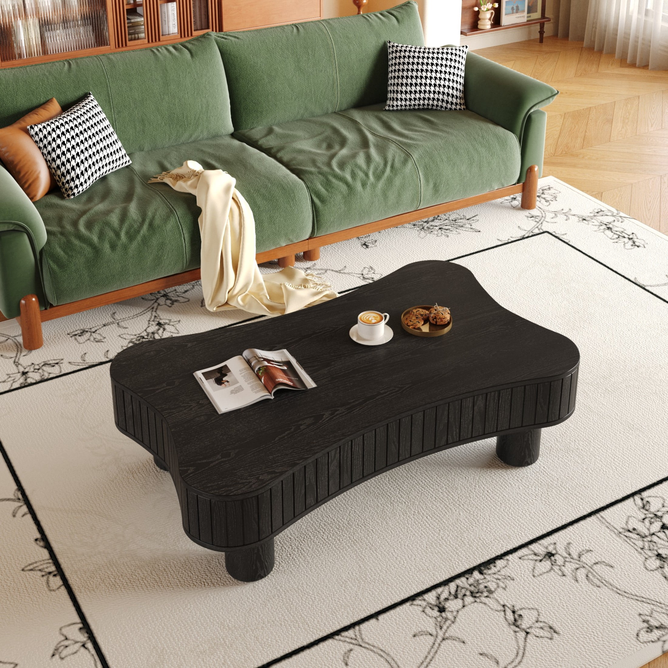 Noble House Lift Top Coffee Table for Living Room 42" - Fluted Panel Hidden Storage, Silent Hydraulic Lift, Curved Safety Corners, Black