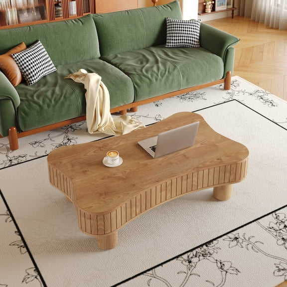 Noble House Lift Top Coffee Table for Living Room 42" - Fluted Panel Hidden Storage, Silent Hydraulic Lift, Curved Safety Corners, Light Brown