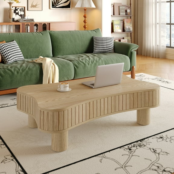 Noble House Lift Top Coffee Table for Living Room 42" - Fluted Panel Hidden Storage, Silent Hydraulic Lift, Curved Safety Corners, Natural Wood