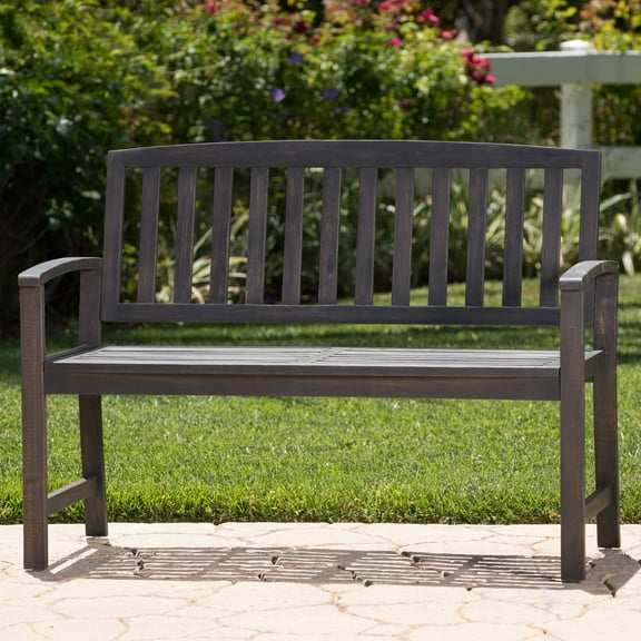 Noble House Lilo Outdoor Durable Acacia Wood Bench - Dark Grey