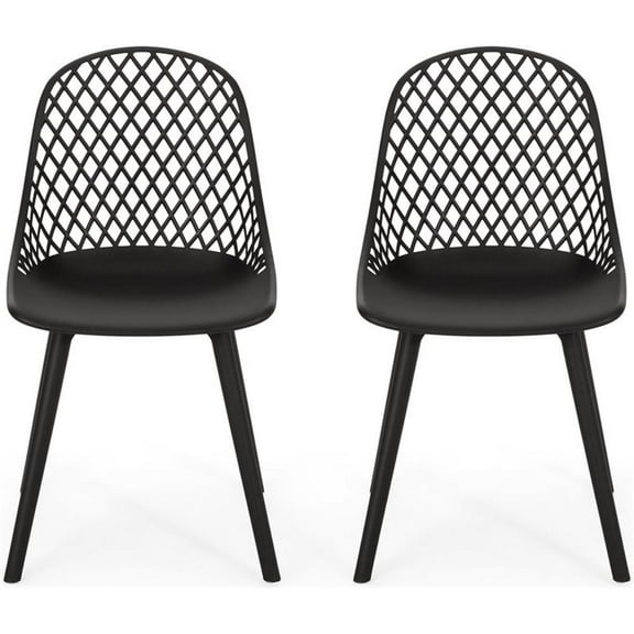Noble House Lily Plastic Patio Dining Side Chair in Black (Set of 2)