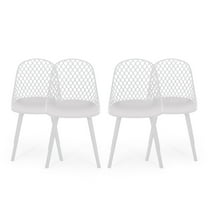 Noble House Lily Plastic Patio Dining Side Chair in White (Set of 4)