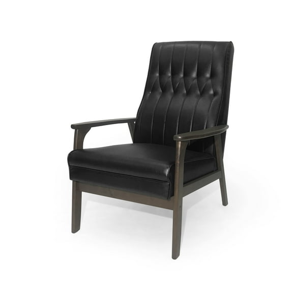 Noble House Lionel Faux Leather Accent Chair, Matte Black, Walnut