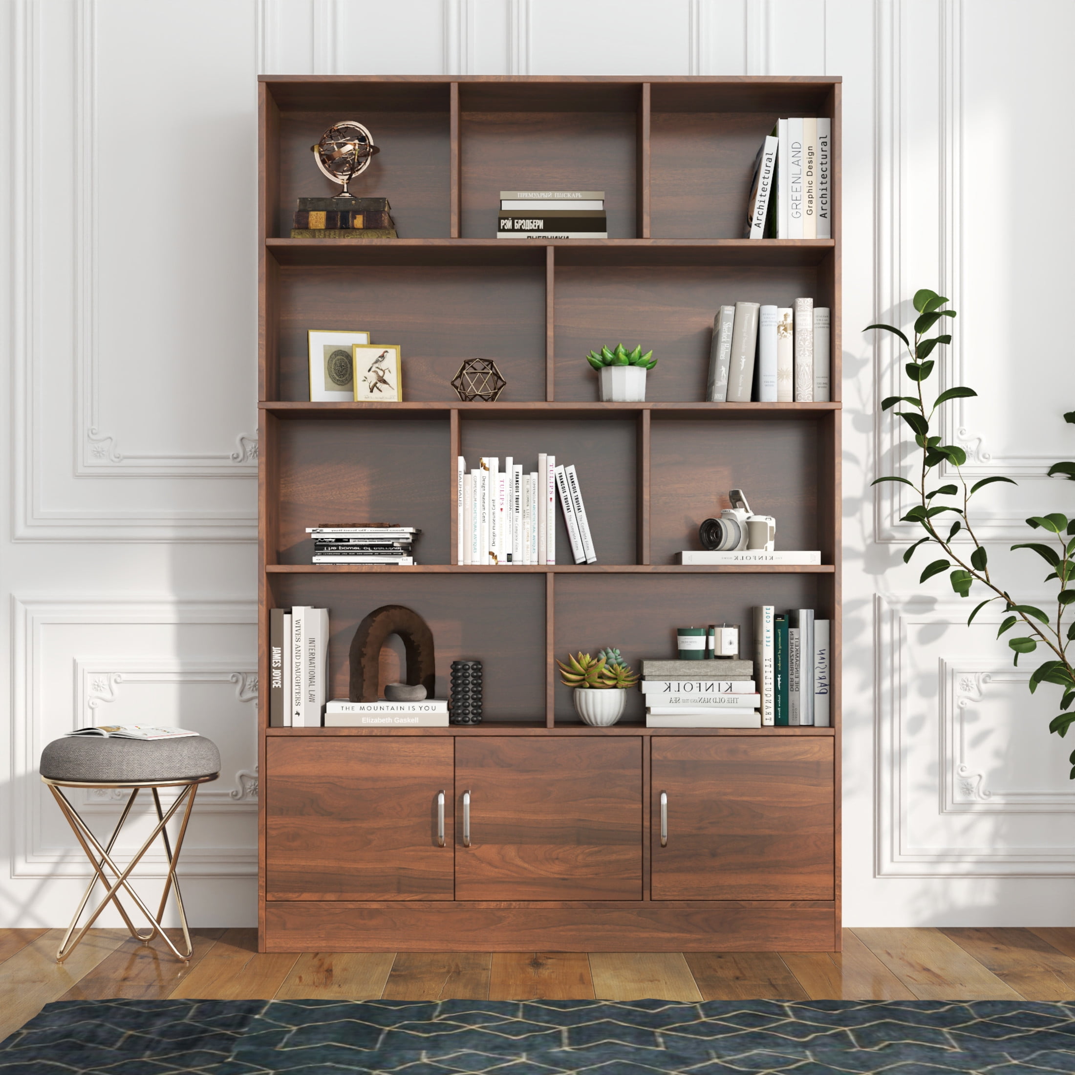Noble House Lira 70.9" Tall Bookcase, 4-Tier Modern Slim Storage Organizer, for Living Room, Office, Walnut