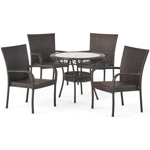 Noble House Littleton 5 Piece Wicker Patio Dining Set in Brown
