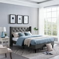 thumbnail image 1 of Noble House Liyam Queen-Sized Fabric Fully-Upholstered Traditional Bedframe, Charcoal Gray, 1 of 9