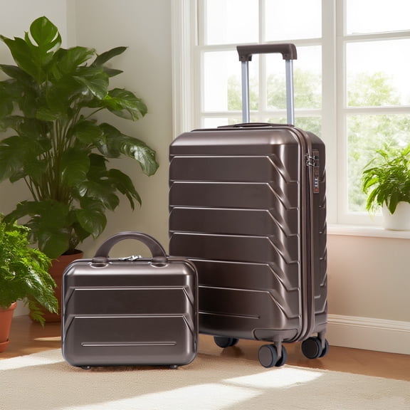 Noble House Lorven 2-Piece ABS Spinner Luggage Set, 20" Carry-On Suitcase and Cosmetic Case, Combination Lock, Brown