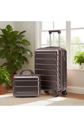 Lorven 2-Piece ABS Spinner Luggage Set, 20" Carry-On Suitcase and Cosmetic Case, Combination Lock, Brown