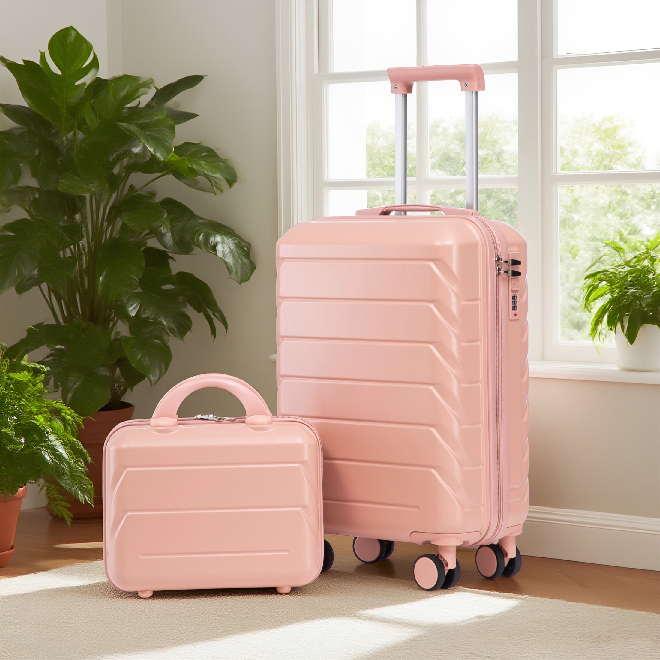 Noble House Lorven 2-Piece ABS Spinner Luggage Set, 20" Carry-On Suitcase and Cosmetic Case, Combination Lock, Pink