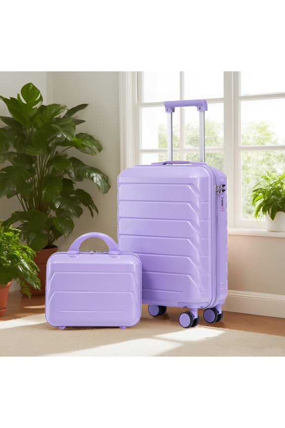 Lorven 2-Piece ABS Spinner Luggage Set, 20" Carry-On Suitcase and Cosmetic Case, Combination Lock, Purple