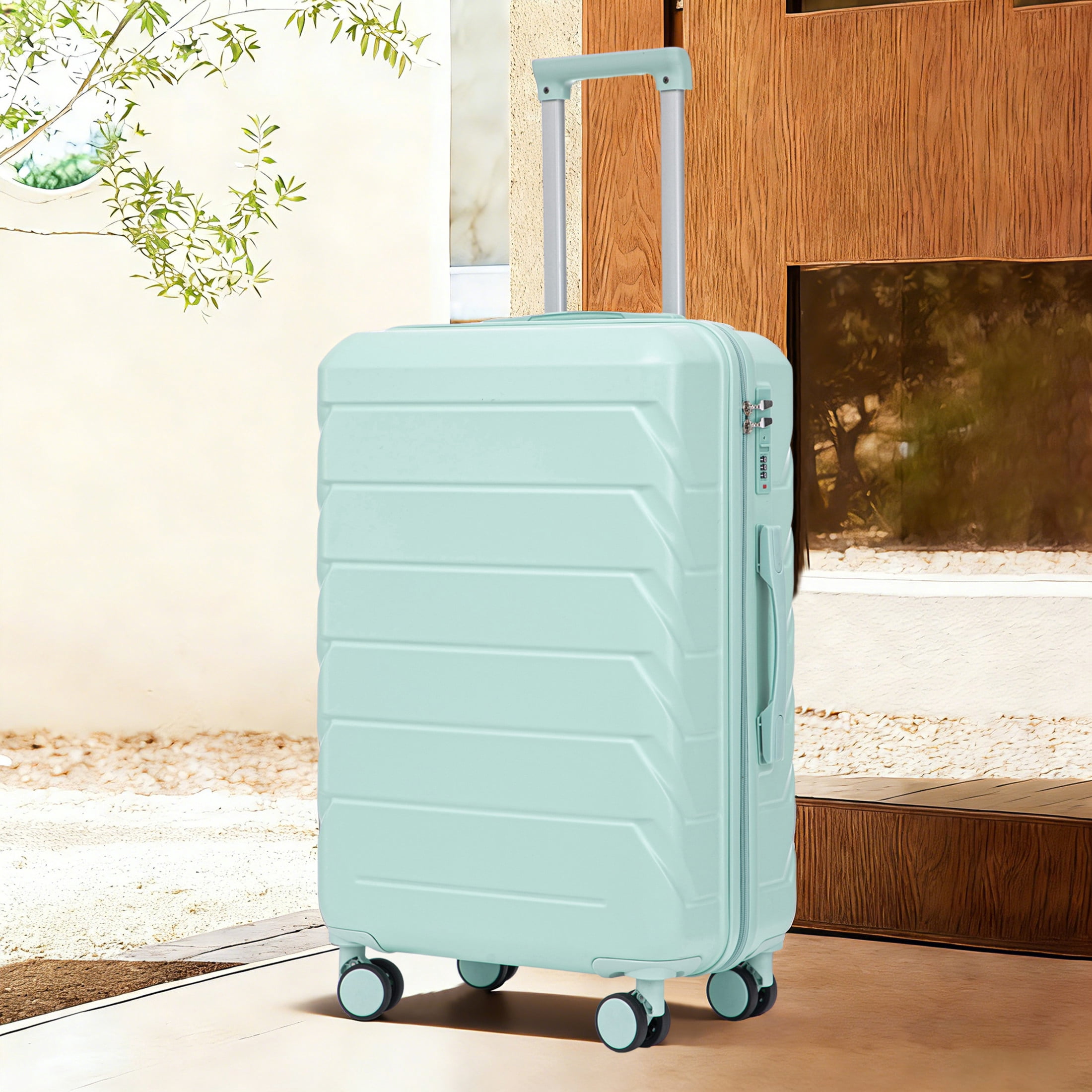 Noble House Lorven 28" ABS Hardshell Large Travel Checked Luggage with Side Hooks and Combination Lock, Mint Green