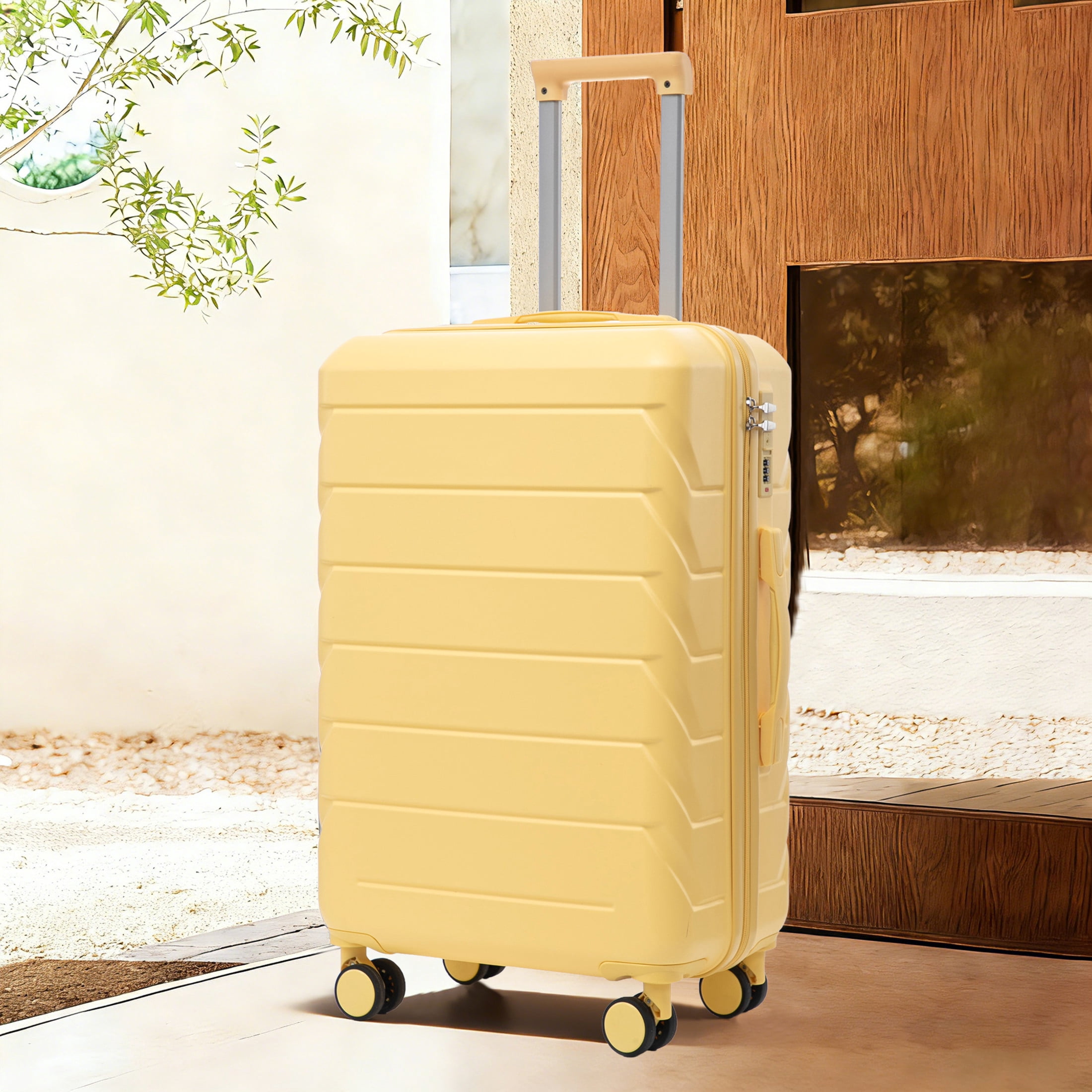 Noble House Lorven 28" ABS Hardshell Large Travel Checked Luggage with Side Hooks and Combination Lock, Yellow