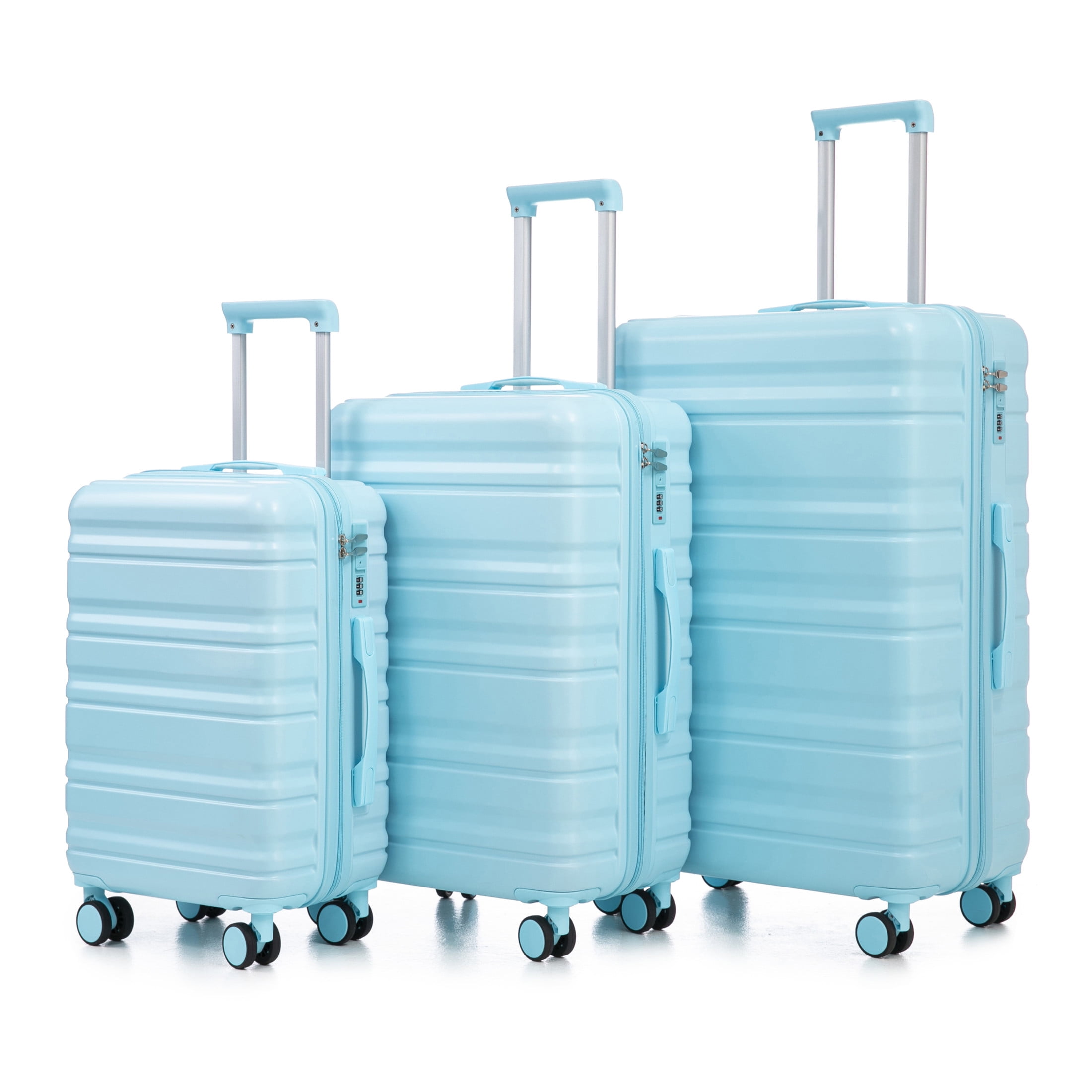 Noble House Lorven 3-Piece 20"/24"/28" ABS Hardshell Luggage Set with Combination Lock and Spinner Wheels, Blue