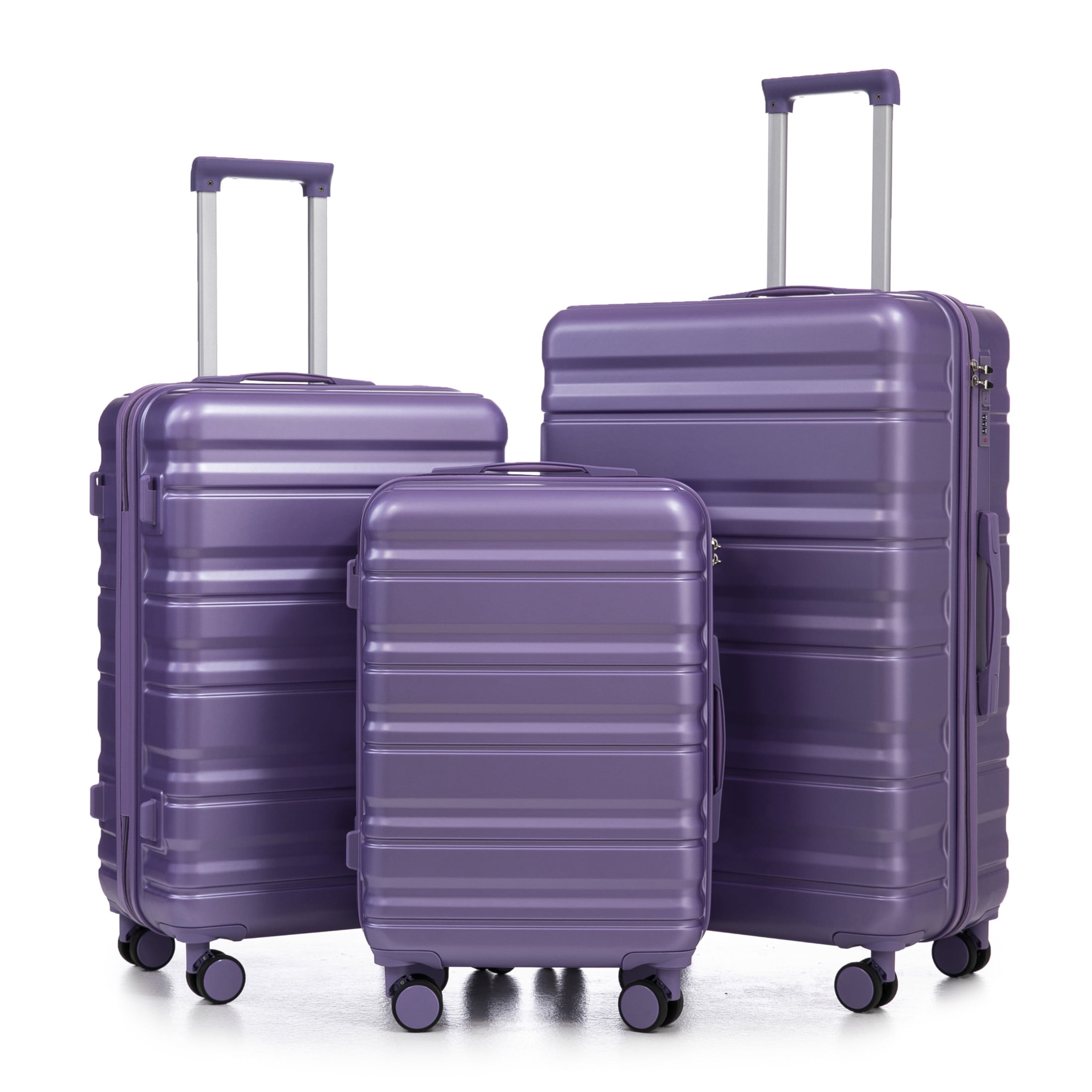 Noble House Lorven 3-Piece 20"/24"/28" ABS Hardshell Luggage Set with Combination Lock and Spinner Wheels, Purple