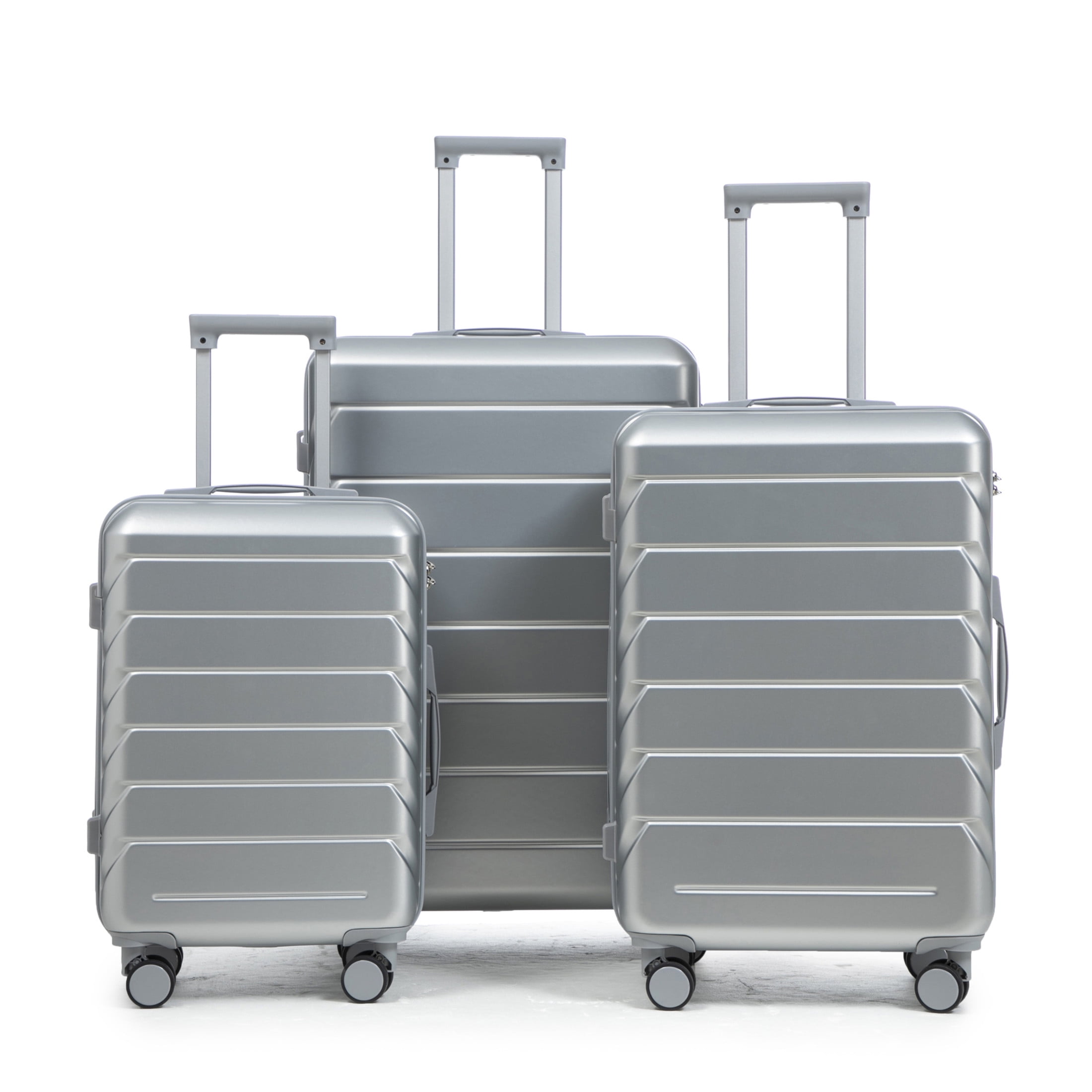 Noble House Lorven 3-Piece 20"/24"/28" ABS Hardshell Luggage Set with Combination Lock and Spinner Wheels, Silver